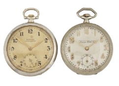 TWO STEEL ART DECO POCKET WATCHES