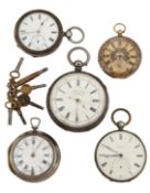 FIVE POCKET WATCHES FOR SPARES OR REPAIR