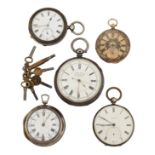 FIVE POCKET WATCHES FOR SPARES OR REPAIR