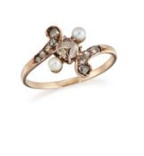 A 14CT CULTURED PEARL AND DIAMOND RING