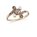 A 14CT CULTURED PEARL AND DIAMOND RING