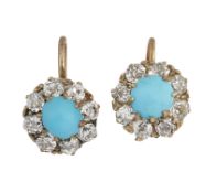 A PAIR OF TURQUOISE AND DIAMOND EARRINGS