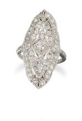 A BELLE EPOQUE STYLE PLATINUM AND DIAMOND RING