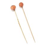 A FRENCH CORAL STICK PIN AND ANOTHER