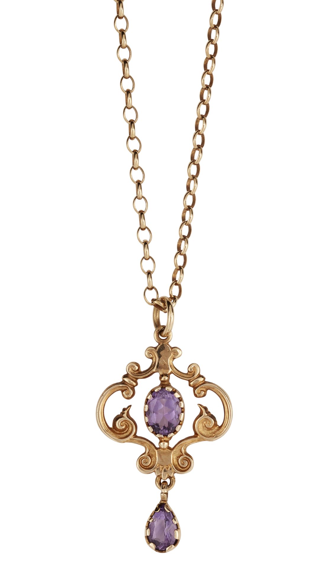 A 9CT AMETHYST PENDANT AND CHAIN