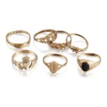 SEVEN 9CT GOLD RINGS