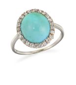 A PLATINUM TURQUOISE AND DIAMOND RING