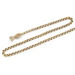 A 14CT GOLD FANCY LINK LONG CHAIN AND HAND CLASP