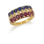 A LATE VICTORIAN SAPPHIRE, RUBY AND DIAMOND RING