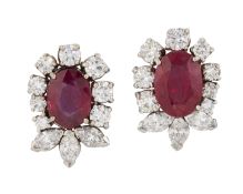 A PAIR OF 18CT WHITE GOLD RUBY AND DIAMOND EARRINGS