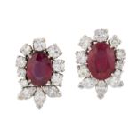 A PAIR OF 18CT WHITE GOLD RUBY AND DIAMOND EARRINGS