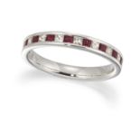 A 18CT RUBY AND DIAMOND HALF ETERNITY RING