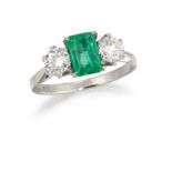 AN EMERALD AND DIAMOND RING