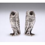 A CONTEMPORARY PAIR OF SILVER OWL MODELLED PEPPER AND SALT, by Whitehill Silver & Plate Co