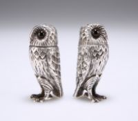 A CONTEMPORARY PAIR OF SILVER OWL MODELLED PEPPER AND SALT, by Whitehill Silver & Plate Co