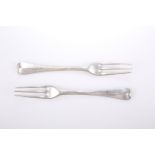 A PAIR OF 18TH CENTURY CONTINENTAL SILVER THREE-PRONGED FORKS