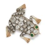 A LATE 19TH CENTURY DIAMOND AND EMERALD FROG BROOCH