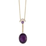 AN AMETHYST AND CULTURED PEARL PENDANT