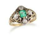 A 14CT EMERALD AND DIAMOND RING