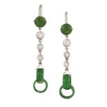 A PAIR OF JADE AND DIAMOND EARRINGS