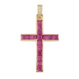 A PINK SAPPHIRE AND DIAMOND CROSS PENDANT