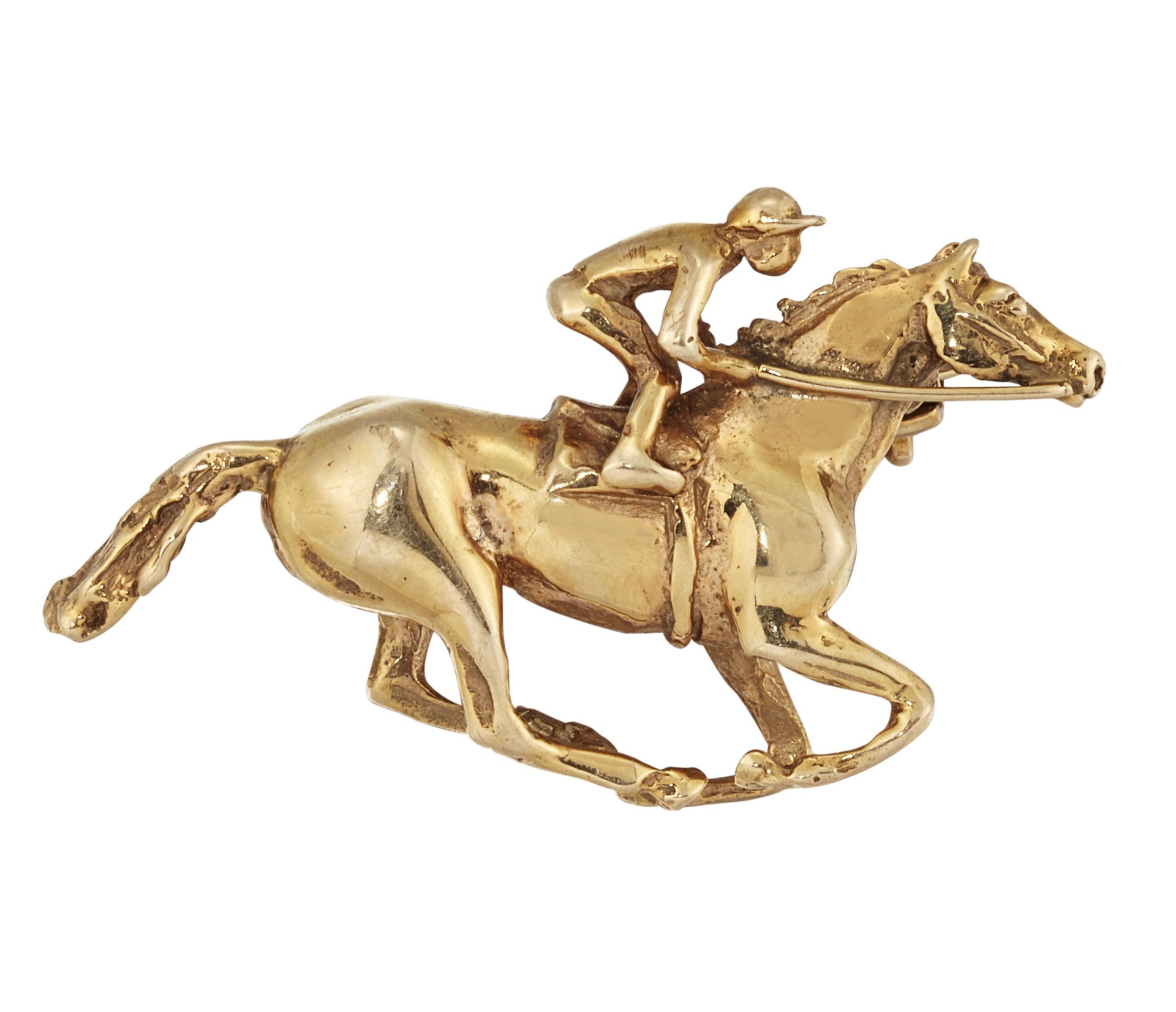 A 9CT GOLD RACEHORSE BROOCH