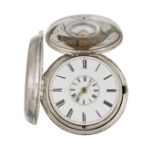 A HALLMARKED SILVER PAIR CASED HALF HUNTER POCKET WATCH