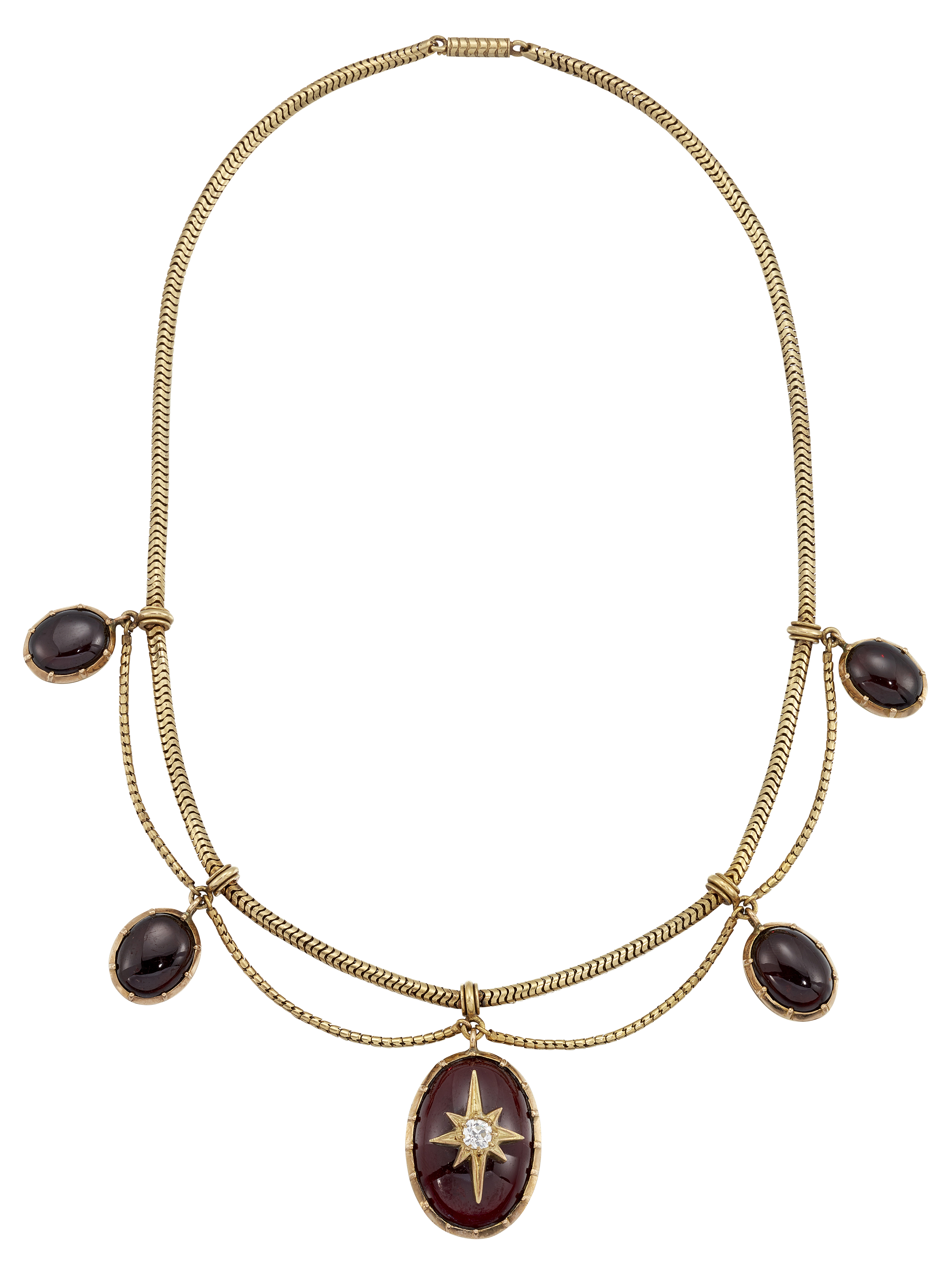 A 19TH CENTURY GARNET AND DIAMOND NECKLACE