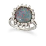 A 14CT BLACK OPAL AND DIAMOND RING