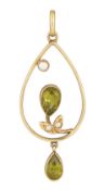 A PERIDOT AND SEED PEARL PENDANT