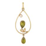 A PERIDOT AND SEED PEARL PENDANT