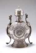 A LARGE TIBETAN WHITE-METAL VASE AND COVER