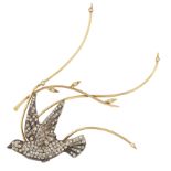 A SILVER ,PASTE AND DIAMOND BIRD BROOCH, POSSIBLY BY DEPY CHANDRIS