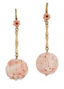 A PAIR OF CHINESE CARVED CORAL EARRINGS