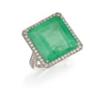 AN EMERALD AND DIAMOND RING