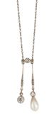 A 14CT NATURAL SALTWATER PEARL AND DIAMOND NEGLIGEE NECKLACE