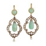 A PAIR OF JADE AND PEARL EARRINGS