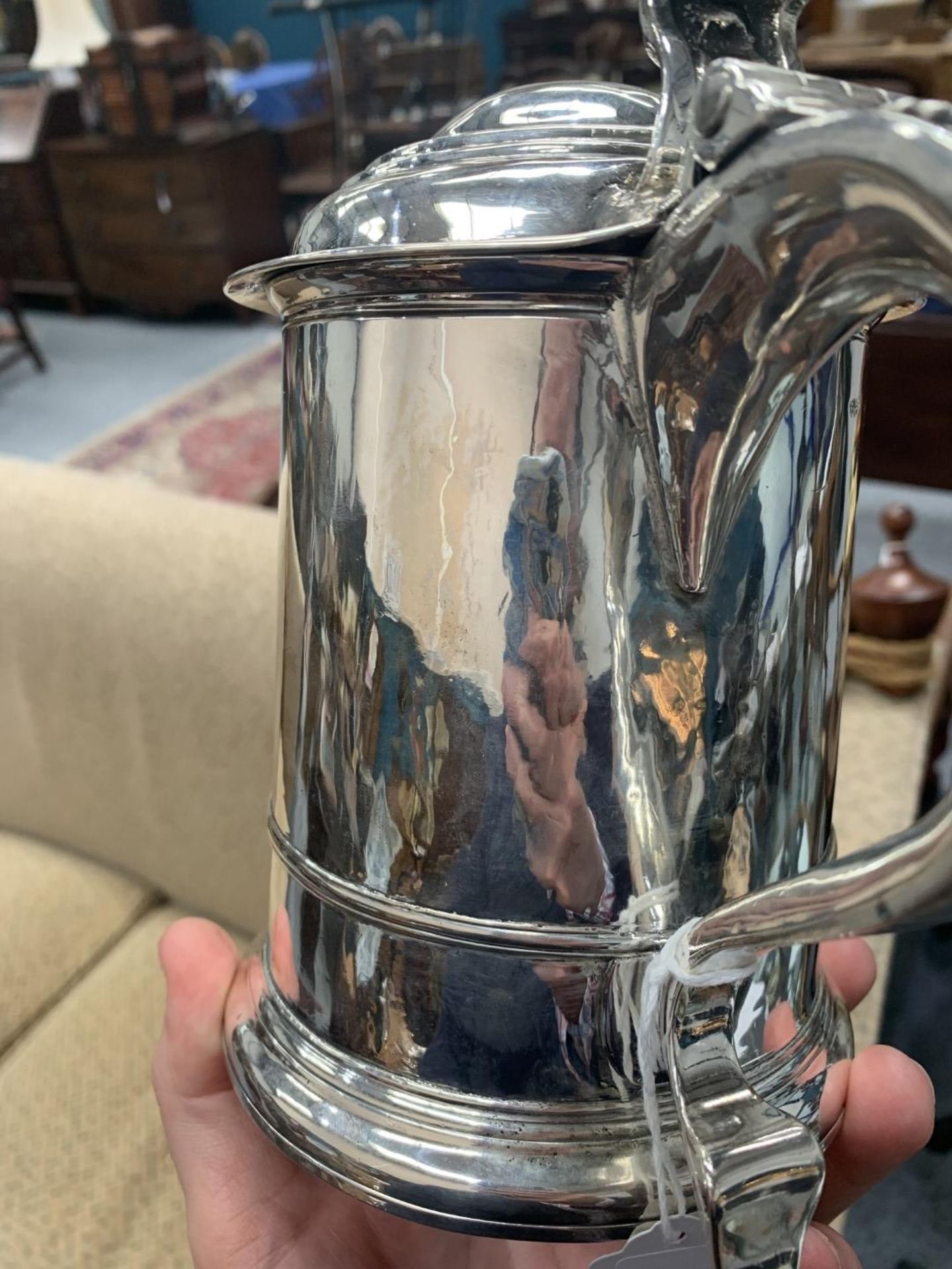 A GEORGE I SILVER LIDDED TANKARD - Bild 18 aus 18