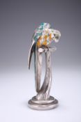 AN ITALIAN SILVER AND ENAMEL MODEL OF A PARROT
