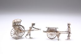 TWO CHINESE SILVER RICKSHAW MODELS