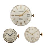 THREE ASSORTED WATCH MOVEMENTS, DIALS AND GLASSES