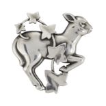 A GEORG JENSEN SILVER LAMB AND IVY BROOCH