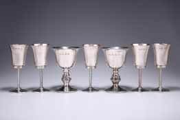 A SUITE OF FIVE CONTEMPORARY SILVER GOBLETS, by Warwickshire Reproduction Silver Birmingham 1951,