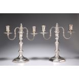 A PAIR OF GEORGE VI SILVER TWIN BRANCH CANDLEABRA, by Vander & Hedges London 1937, the removable