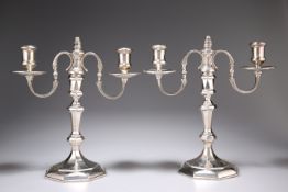 A PAIR OF GEORGE VI SILVER TWIN BRANCH CANDLEABRA, by Vander & Hedges London 1937, the removable