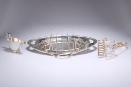 A GEORGE V SILVER ASPARAGUS DISH, SAUCE BOAT AND SERVERS