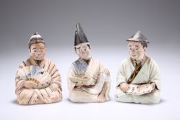 THREE JAPANESE EARTHENWARE NODDING HEAD FIGURES