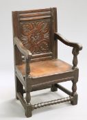 A 17TH CENTURY OAK WAINSCOT CHAIR