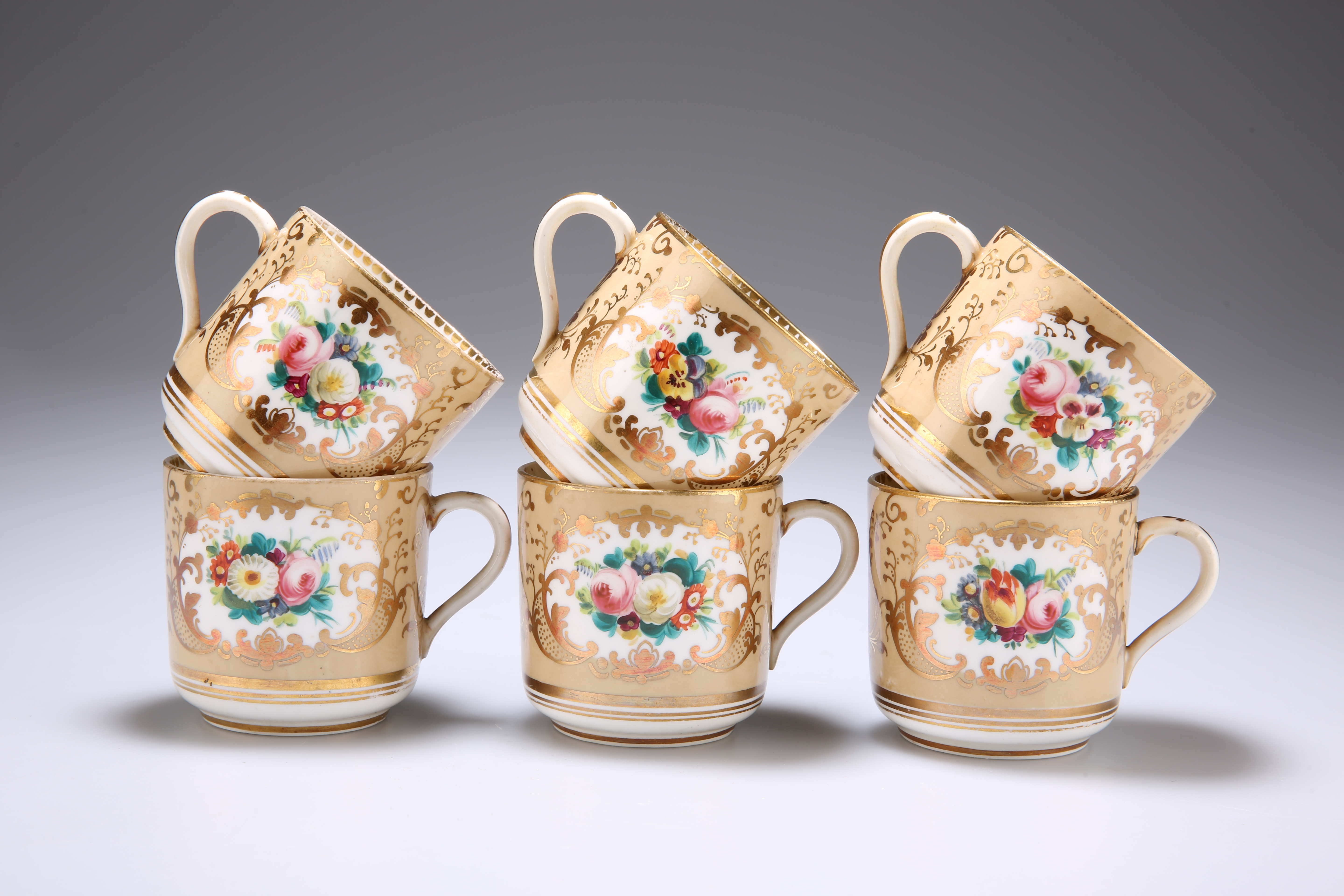 A SET OF SIX ENGLISH COFFEE CUPS