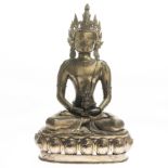 A LARGE BRONZE FIGURE OF BUDDHA APPARMITA. 42cm high